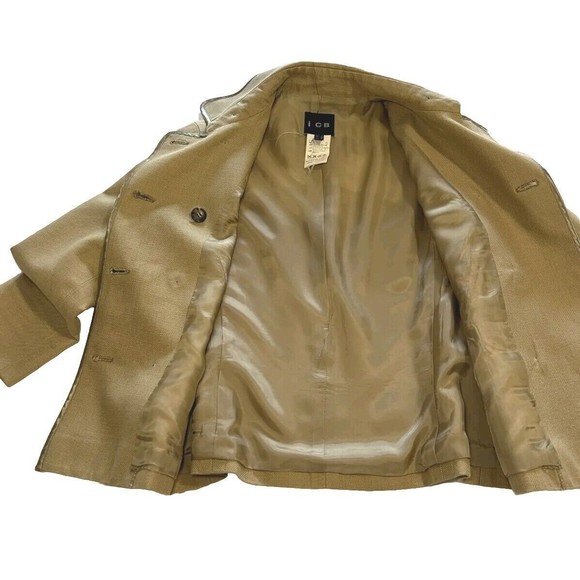 Vintage 90s ICB Womens Designer Jacket Tan Double Breasted Belted Size 4 Lined - Picture 5 of 11